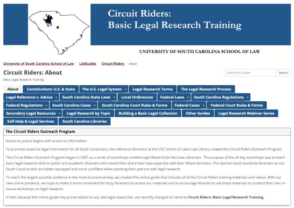 screenshot of https://guides.law.sc.edu/CircuitRiders/