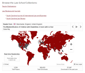screenshot of https://scholarcommons.sc.edu/law/ with world map