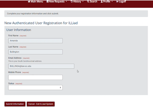 New Authenticated User Registration for ILLiad